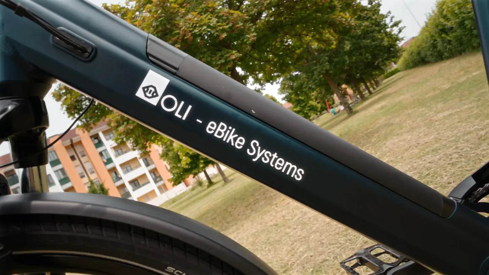 Control-ramme med OLI eBike Systems-merket i en park